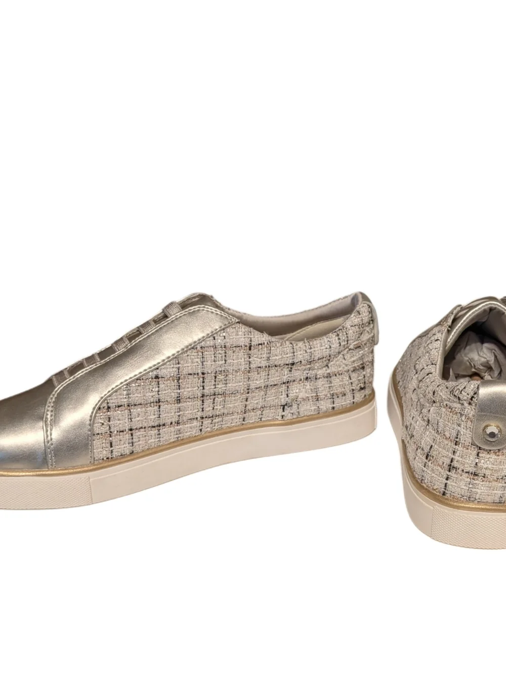 Reaction Kenneth Cole Bonnie Women’s 10 Ecru Metallic Tweed Slip On Sneakers